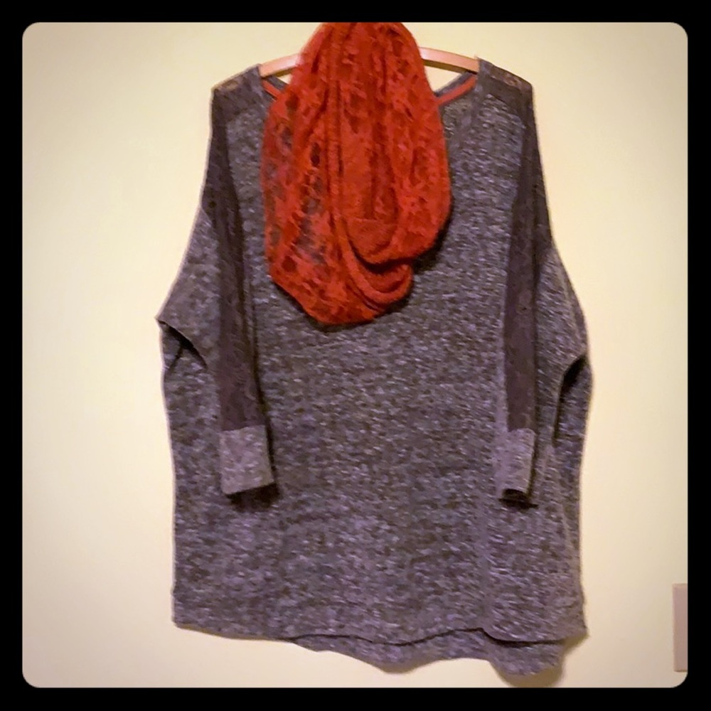 Brown 3/4 sleeve sweater w/ infinity scarf